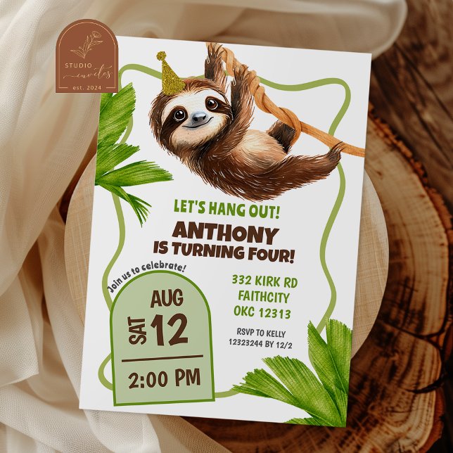 Tropical Sloth Birthday Invitation (Creator Uploaded)