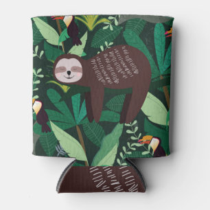 Tropical Sloth: Cartoon Seamless Pattern Can Cooler