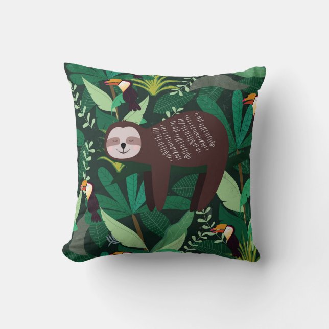Tropical Sloth: Cartoon Seamless Pattern Cushion (Front)