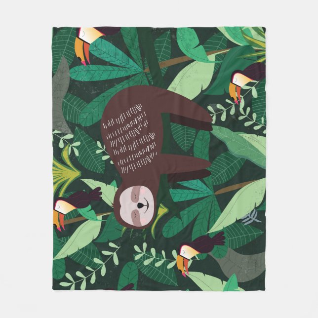 Tropical Sloth: Cartoon Seamless Pattern Fleece Blanket (Front)