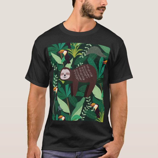 Tropical Sloth: Cartoon Seamless Pattern T-Shirt (Front)