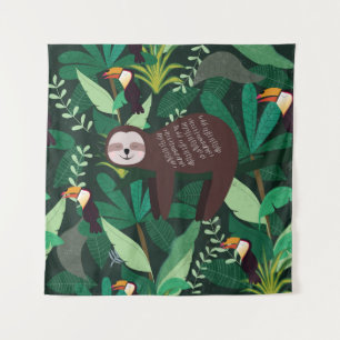 Tropical Sloth: Cartoon Seamless Pattern Tapestry
