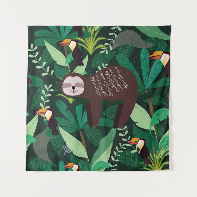 Tropical Sloth: Cartoon Seamless Pattern Tapestry (Front)