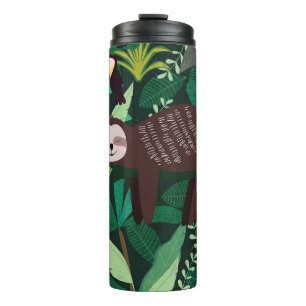 Tropical Sloth: Cartoon Seamless Pattern Thermal Tumbler