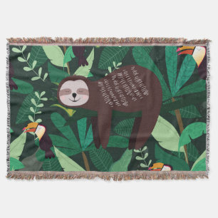 Tropical Sloth: Cartoon Seamless Pattern Throw Blanket