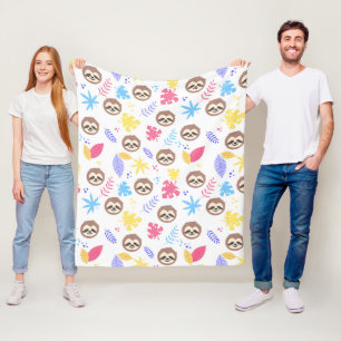 Tropical Sloth & Leaves Pattern Fleece Blanket