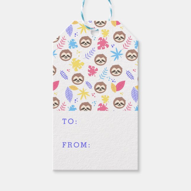 Tropical Sloth & Leaves Pattern Gift Tags (Front)