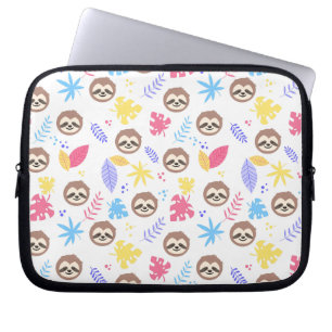 Tropical Sloth & Leaves Pattern Laptop Sleeve