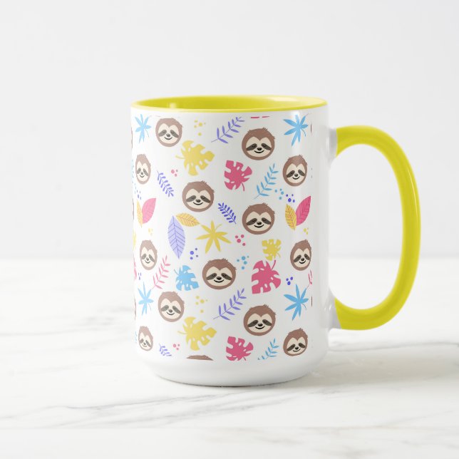 Tropical Sloth & Leaves Pattern Mug (Right)