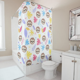 Tropical Sloth & Leaves Pattern Shower Curtain