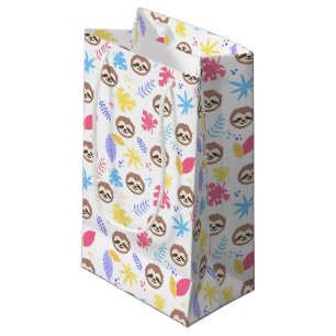 Tropical Sloth & Leaves Pattern Small Gift Bag