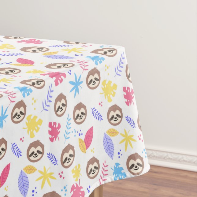Tropical Sloth & Leaves Pattern Tablecloth (In Situ)