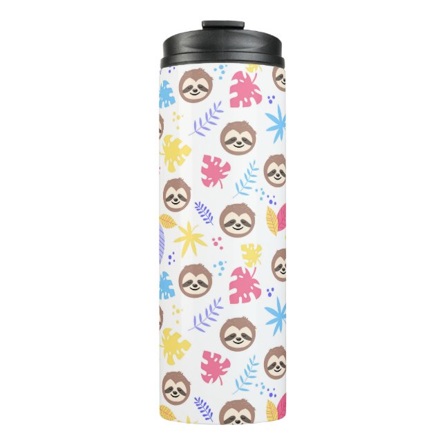 Tropical Sloth & Leaves Pattern Thermal Tumbler (Front)