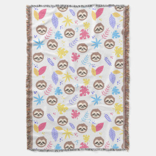 Tropical Sloth & Leaves Pattern Throw Blanket