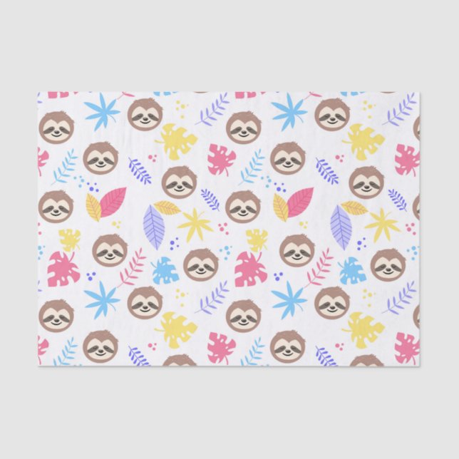 Tropical Sloth & Leaves Pattern Tissue Paper (Front)