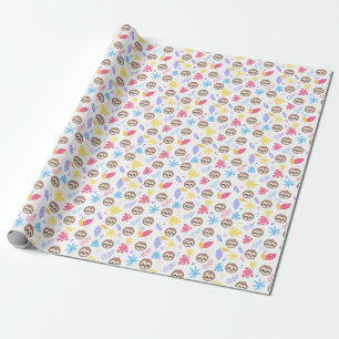Tropical Sloth & Leaves Pattern Wrapping Paper