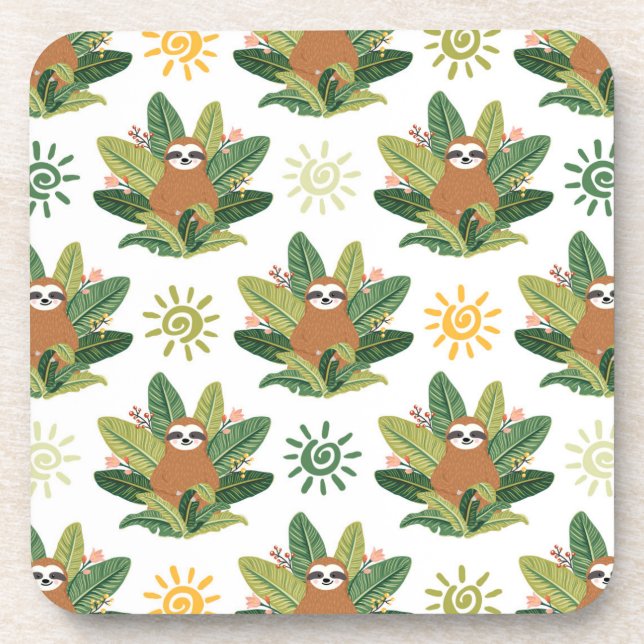 Tropical Sloth Pattern Coaster (Front)