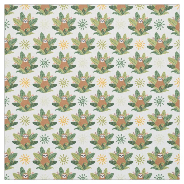Tropical Sloth Pattern Fabric (Swatch)