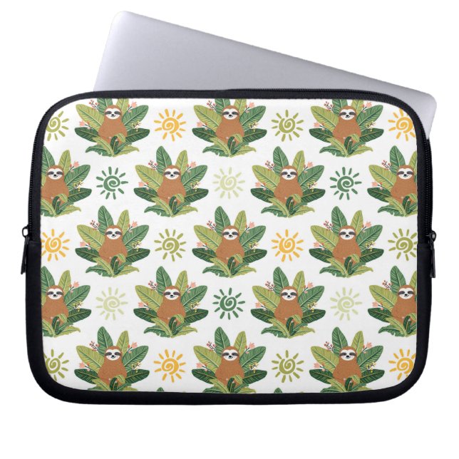 Tropical Sloth Pattern Laptop Sleeve (Front)