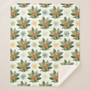 Tropical Sloth Pattern Sherpa Blanket