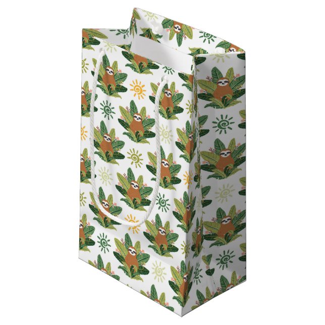 Tropical Sloth Pattern Small Gift Bag (Front Angled)