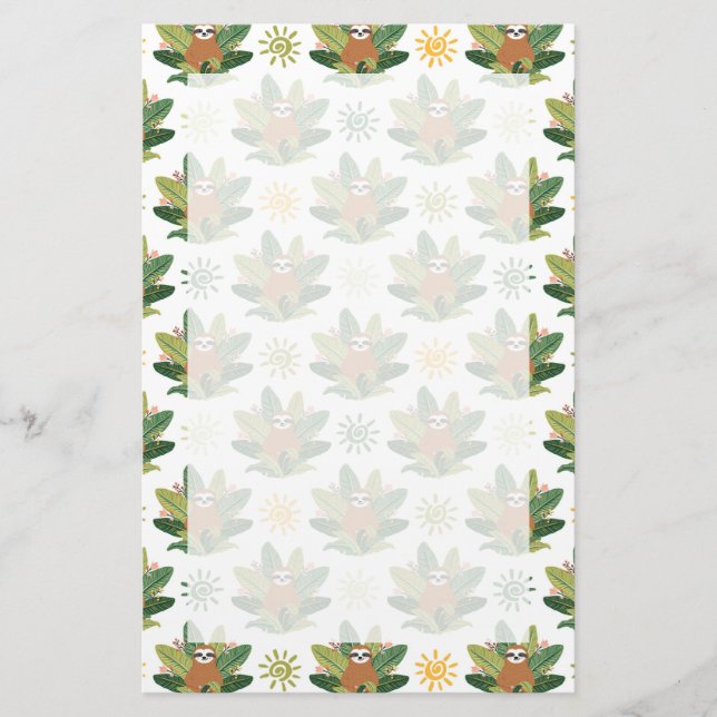 Tropical Sloth Pattern Stationery (Front)