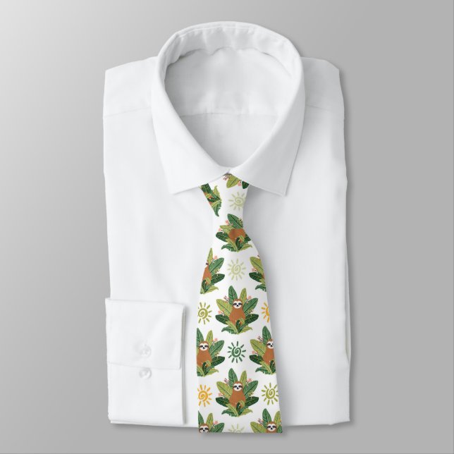 Tropical Sloth Pattern Tie (Tied)