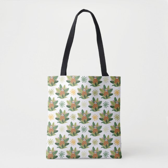 Tropical Sloth Pattern Tote Bag (Front)