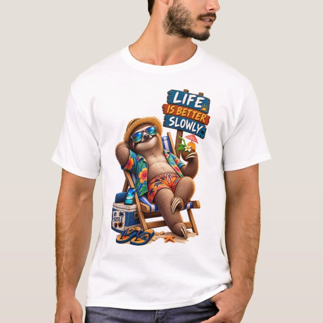 Tropical Sloth Vacation T-Shirt (Front)