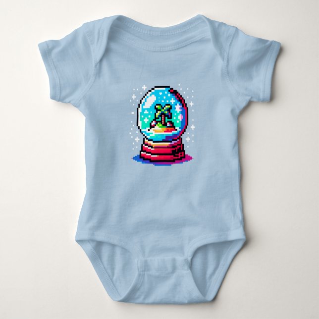 Tropical Snow Globe Unique Pixel Art Beach Winter Baby Bodysuit (Front)