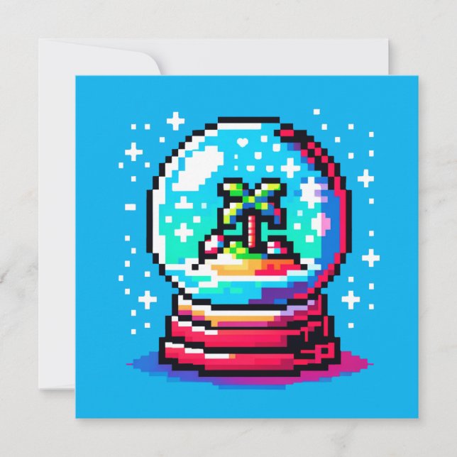 Tropical Snow Globe Unique Pixel Art Beach Winter Invitation (Front)