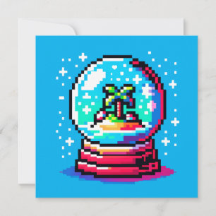 Tropical Snow Globe Unique Pixel Art Beach Winter Invitation