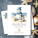 Tropical Snowman Christmas Moving Announcement<br><div class="desc">This festive tropical Christmas moving announcement card features a cute snowman on the beach. The card is perfect for sending to friends and family during the holiday season to let them know about your new address while also incorporating your love of the tropics. The overall design is festive and unique,...</div>