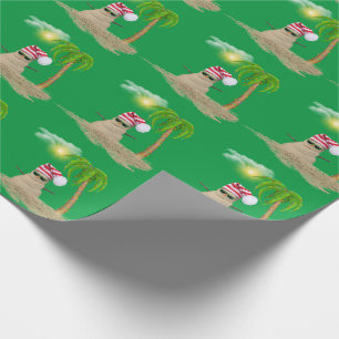 tropical snowman with palm tree wrapping paper