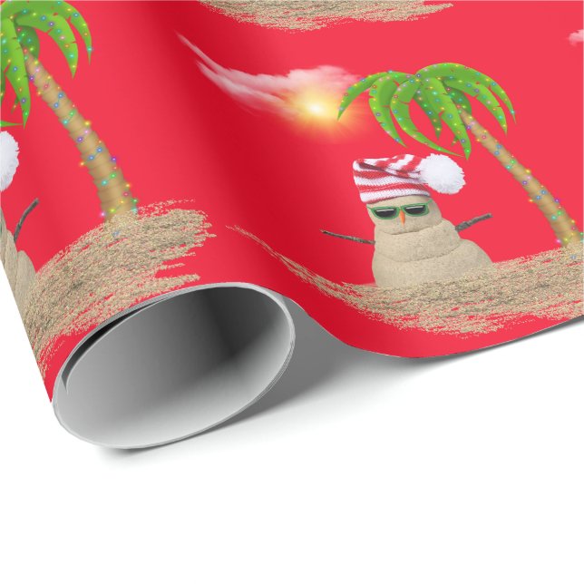 tropical snowman with palm tree wrapping paper (Roll Corner)