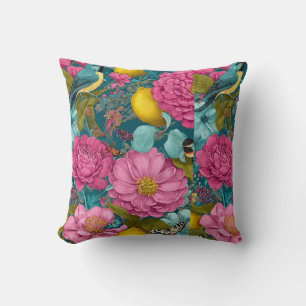 Tropical Songbird Pink Peony & Citrus Seamless Pat Cushion