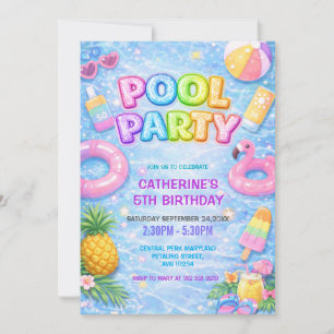 Tropical Sparkle Fun Pool Party Birthday Invitation