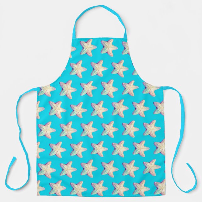 Tropical Sparkling Starfish Christmas Holiday  Apron (Front)
