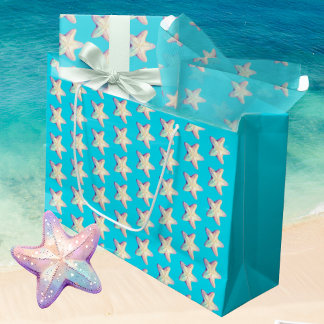 Tropical Sparkling Starfish Christmas Holiday Large Gift Bag