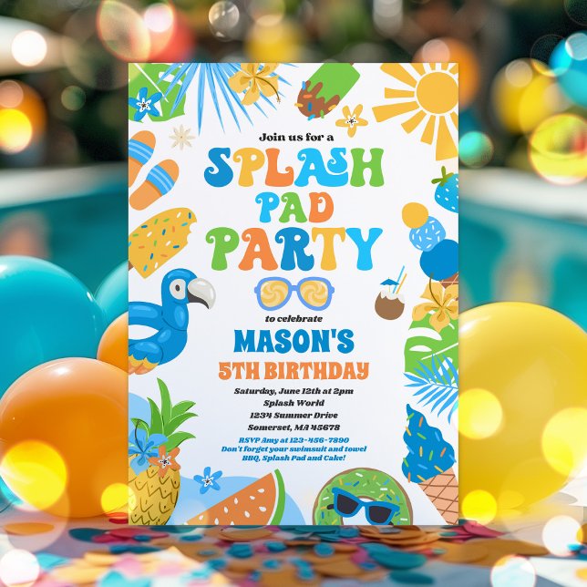  Tropical Splash Pad Summer Birthday Party Invitation (Creator Uploaded)