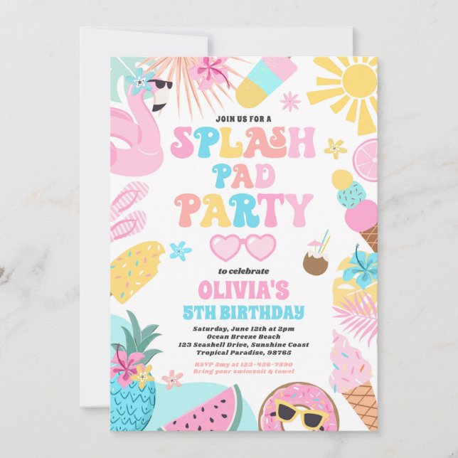  Tropical Splash Pad Summer Birthday Party Invitation (Front)