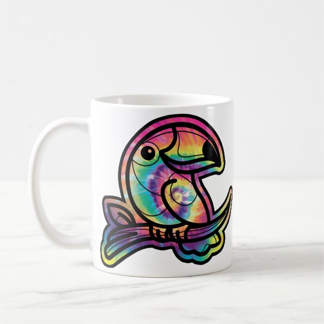 Tropical Splendour: Toucan Bird in Tie Dye Colours Coffee Mug (Left)
