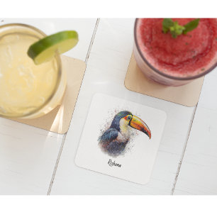 Tropical Splendour Toucan, custom Glass Coaster