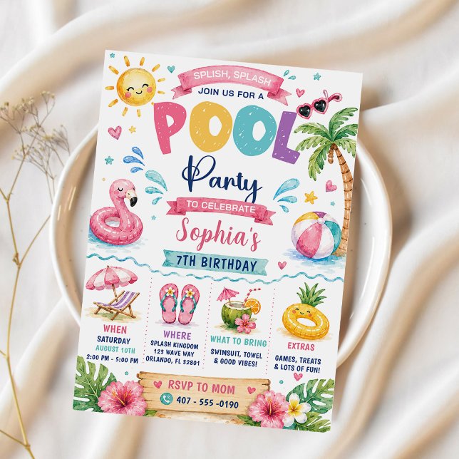 Tropical Splish Splash Pool Party Birthday  Invitation (Creator Uploaded)