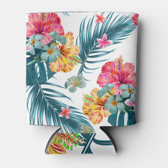 Tropical Spring Bloom: Exotic Floral Wallpaper Can Cooler (Front)