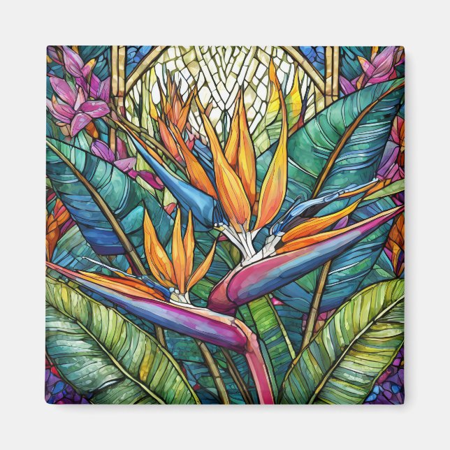 Tropical stained glass art magnet (Front)