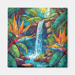 Tropical stained glass art magnet