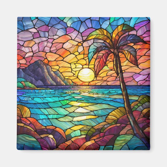 Tropical stained glass art magnet (Front)