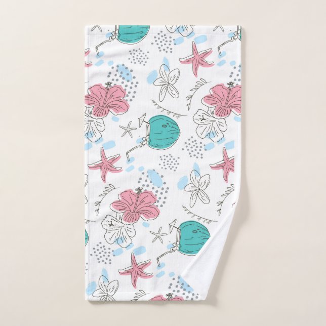 Tropical Starfish and Coconut Cocktails Pattern Hand Towel (Hand Towel)