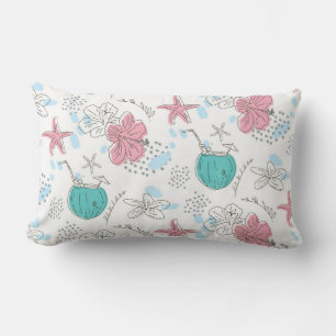 Tropical Starfish and Coconut Cocktails Pattern Lumbar Cushion
